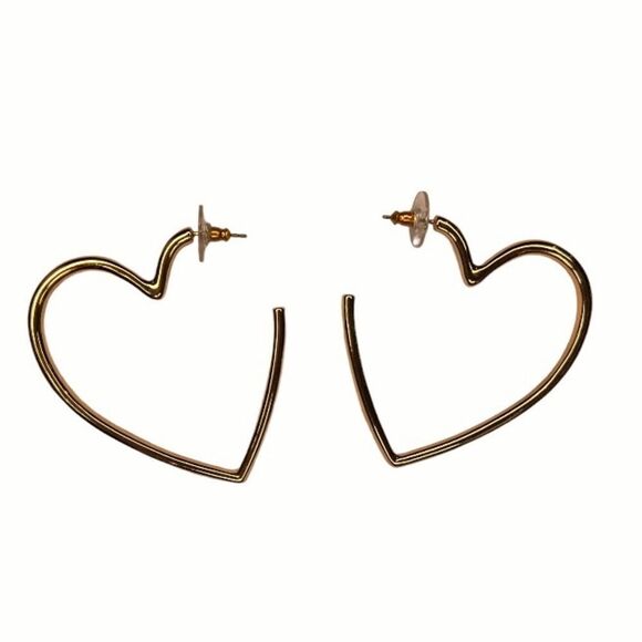 Gold Heart Shape Earrings New - Picture 2 of 3
